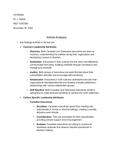 Leadership Attributes: Canadian vs. Taiwanese Executives Analysis