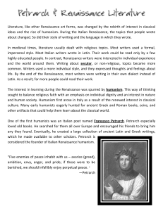 Renaissance Literature & Humanism: Petrarch, Dante, Machiavelli