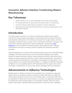Innovative Adhesive Solutions: Transforming Modern Manufacturing