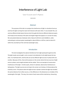 Interference of Light Lab Report: Double Slit Experiment