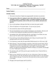 SYSC 2006 A/B Exam: Imperative Programming, Fall 2017