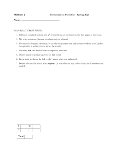 Mathematical Statistics Midterm 2 Exam - Spring 2023