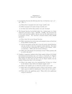 Economics Assignment 9: Demand, Supply, Cost Functions & Market Equilibrium