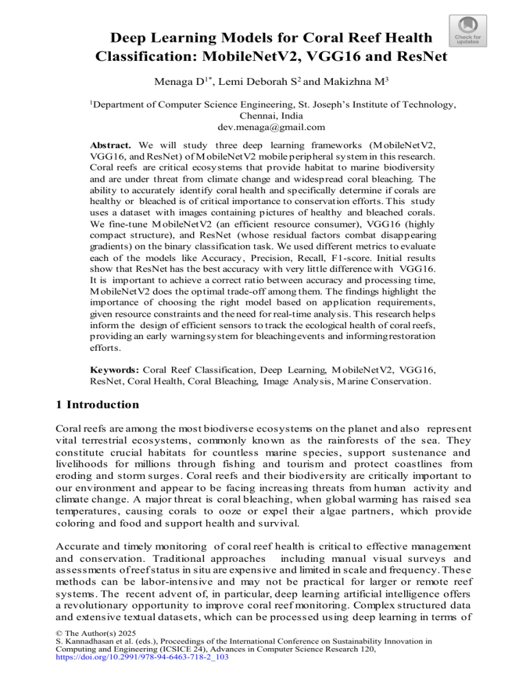 Deep Learning for Coral Reef Health Classification