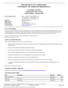 AST101 Solar System Course Outline - U of T Mississauga