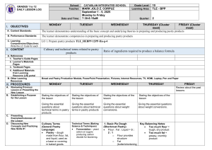 Grade 10 TLE BPP Daily Lesson Log: Pastry Terms & Ratios (2025)