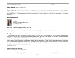 UMass Amherst BMED-ENG 230: Statics & Dynamics Syllabus Fall 2025