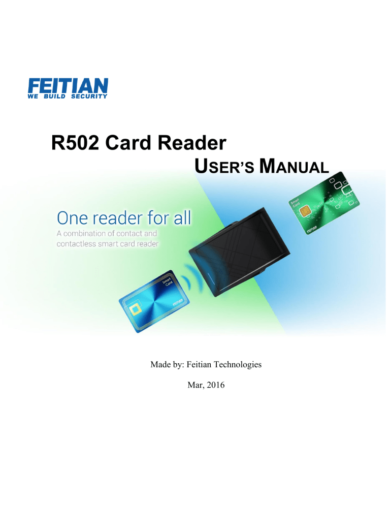 R502 Card Reader User's Manual | Feitian Technologies | Smart Card
