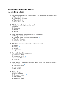 Forces and Motion Physics Worksheet: Multiple Choice, Fill-in, Matching