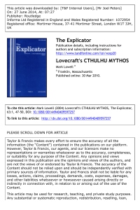 Lovecraft's CTHULHU MYTHOS: Literary Analysis in The Explicator