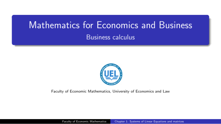 Mathematics for Economics & Business: Business Calculus & Optimization