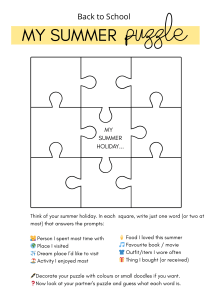 My Summer Holiday Puzzle Worksheet