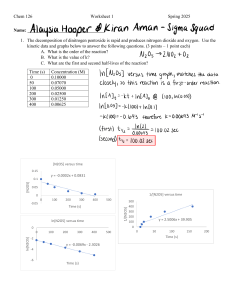 Chem 126 Worksheet 1: Chemical Kinetics & Reaction Rates (2025)