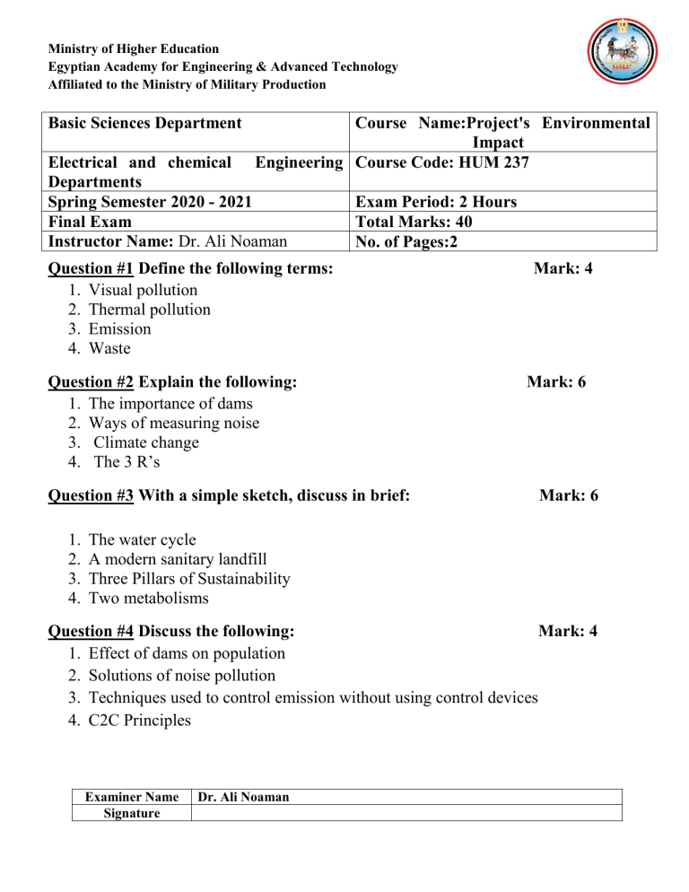 Environmental Impact Exam Engineering Course environmental-impact-exam-engineering-course
