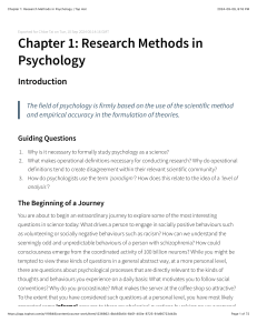 Research Methods in Psychology: Chapter 1 Overview