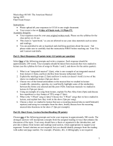 Musicology 60/160: The American Musical - Final Exam Essays