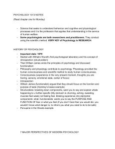 Psychology 1013 Notes: History, Structuralism, Functionalism, Behaviorism