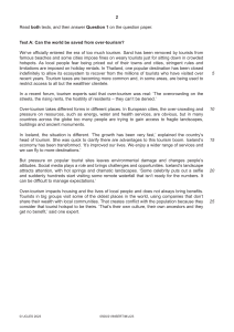 Over-Tourism: Exam Paper Insert for English Language Assessment
