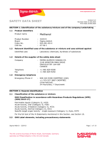 Methanol Safety Data Sheet (SDS) - Sigma-Aldrich 2020