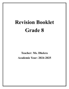 Grade 8 English Grammar & Writing Revision Booklet | 2024-2025