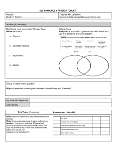 Physics I Grade 11: Scientific Methods & Models Lesson Plan & Worksheet