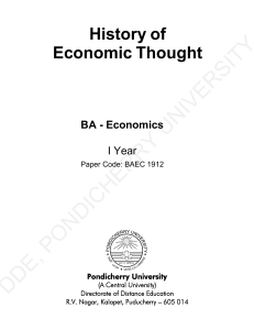 History of Economic Thought - BA Economics I Year | Pondicherry University