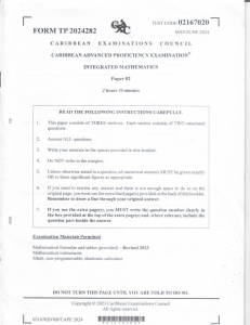 CAPE Integrated Mathematics Paper 02 Exam 2024