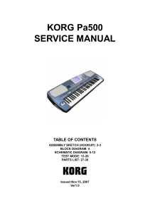 KORG Pa500 Service Manual: Repair, Test Mode, Schematics, Parts List