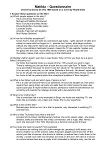 Matilda Movie Questionnaire & Study Guide (Danny De Vito 1996)