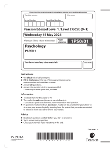 GCSE Psychology Paper 1 (1PS0/01) - May 2024 Exam Questions