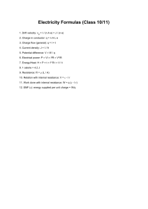 Electricity Formulas for class 11th physics chapter 11