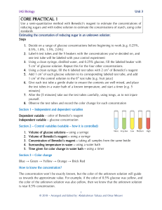 IAS Biology Unit 3 Core Practicals: Sugars, Starch, Vitamin C, Membranes