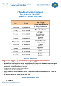 Al-Rowad International Schools: American Diploma Exam Schedule 2024-2025