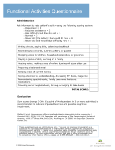 Functional Activities Questionnaire: Geriatric Assessment Tool