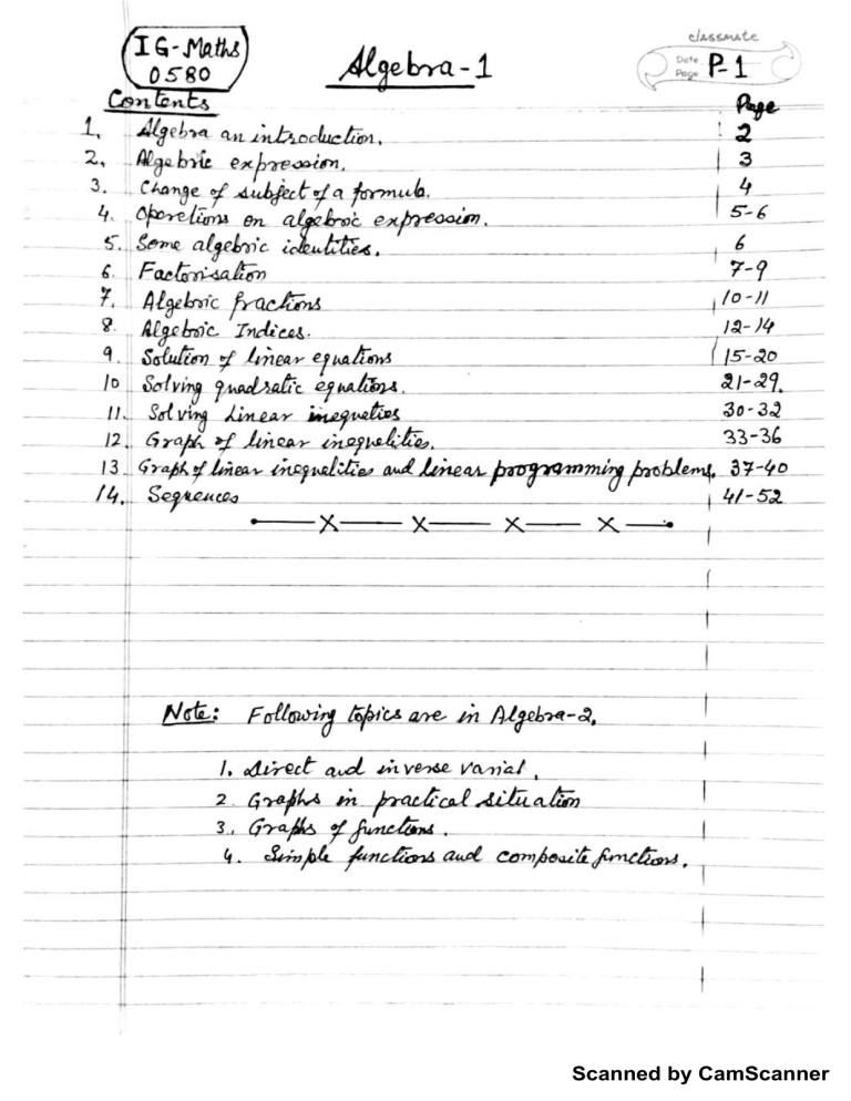 IGCSE Maths 0580 Algebra 1: Comprehensive Course Contents