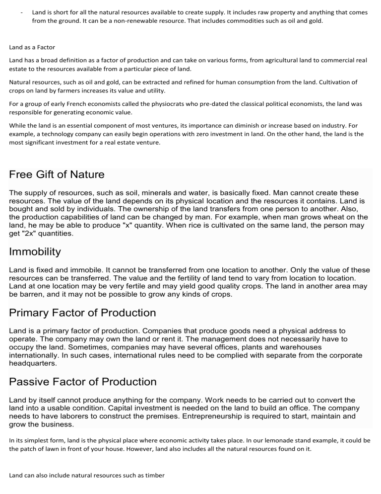 Land as a Factor of Production: Definition & Characteristics