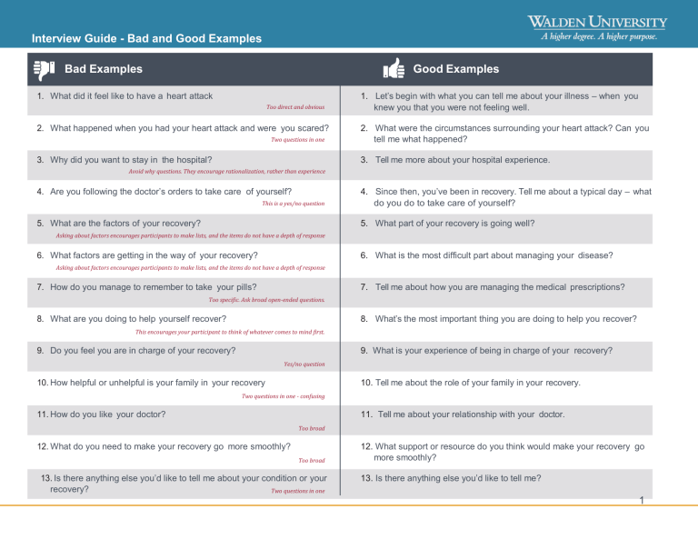 Interview Guide: Good vs. Bad Question Examples