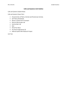 Grade 8 Cells & Systems Unit Outline: Notes, Labs, & Activities