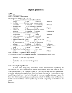 English Placement Test - Grade 10