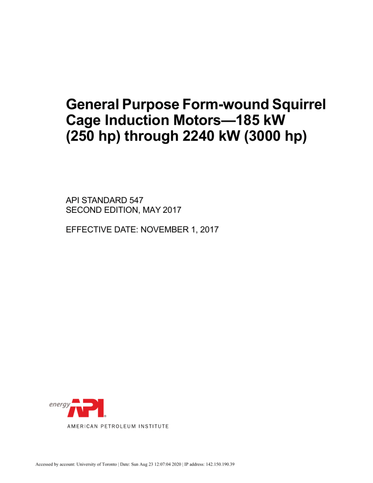 API Standard 547: Induction Motors (185-2240 kW)