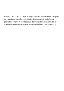 NF DTU 60.11 P1-1: R&egrave;gles de calcul plomberie