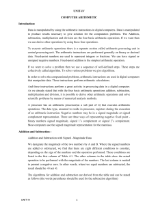 Computer Arithmetic: Algorithms for Addition, Subtraction & Multiplication