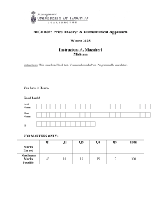MGEB02 Price Theory Midterm Exam - University of Toronto Scarborough