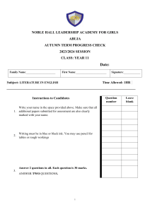 Year 11 Literature in English Progress Check | Noble Hall Academy