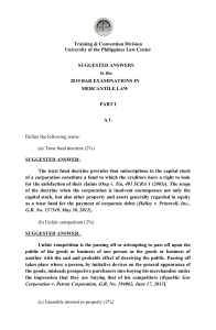 2019 Bar Exam Mercantile Law Suggested Answers