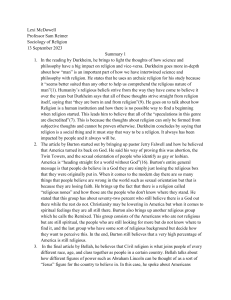 Sociology of Religion Summary: Durkheim, Burton, Bellah Analysis