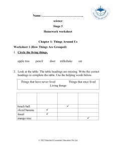 Science Worksheet: Living vs. Non-Living Things (Stage 3)