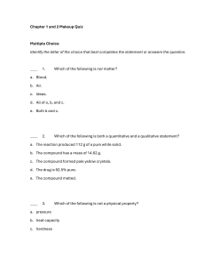Chemistry Quiz: Matter, Properties, and Mixtures