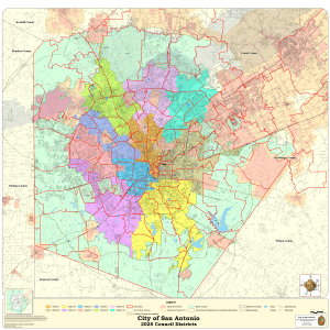 Mapa okręg&oacute;w rady San Antonio 2025