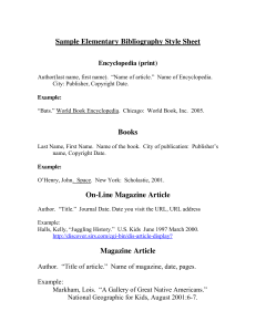 Elementary Bibliography Style Sheet: Citation Guide
